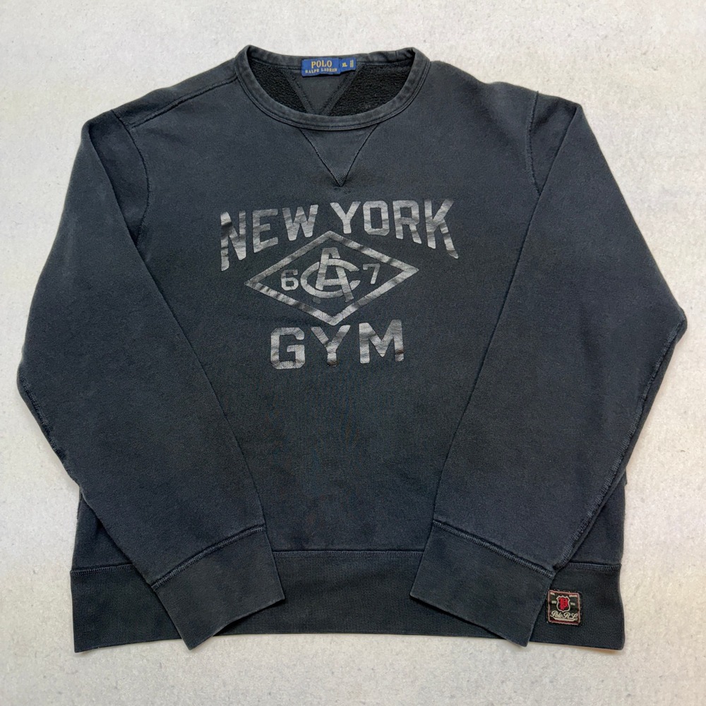 Polo Ralph Lauren New York Gym Sweatshirt Mens XL Black Y2K Boxy Fit Graphic